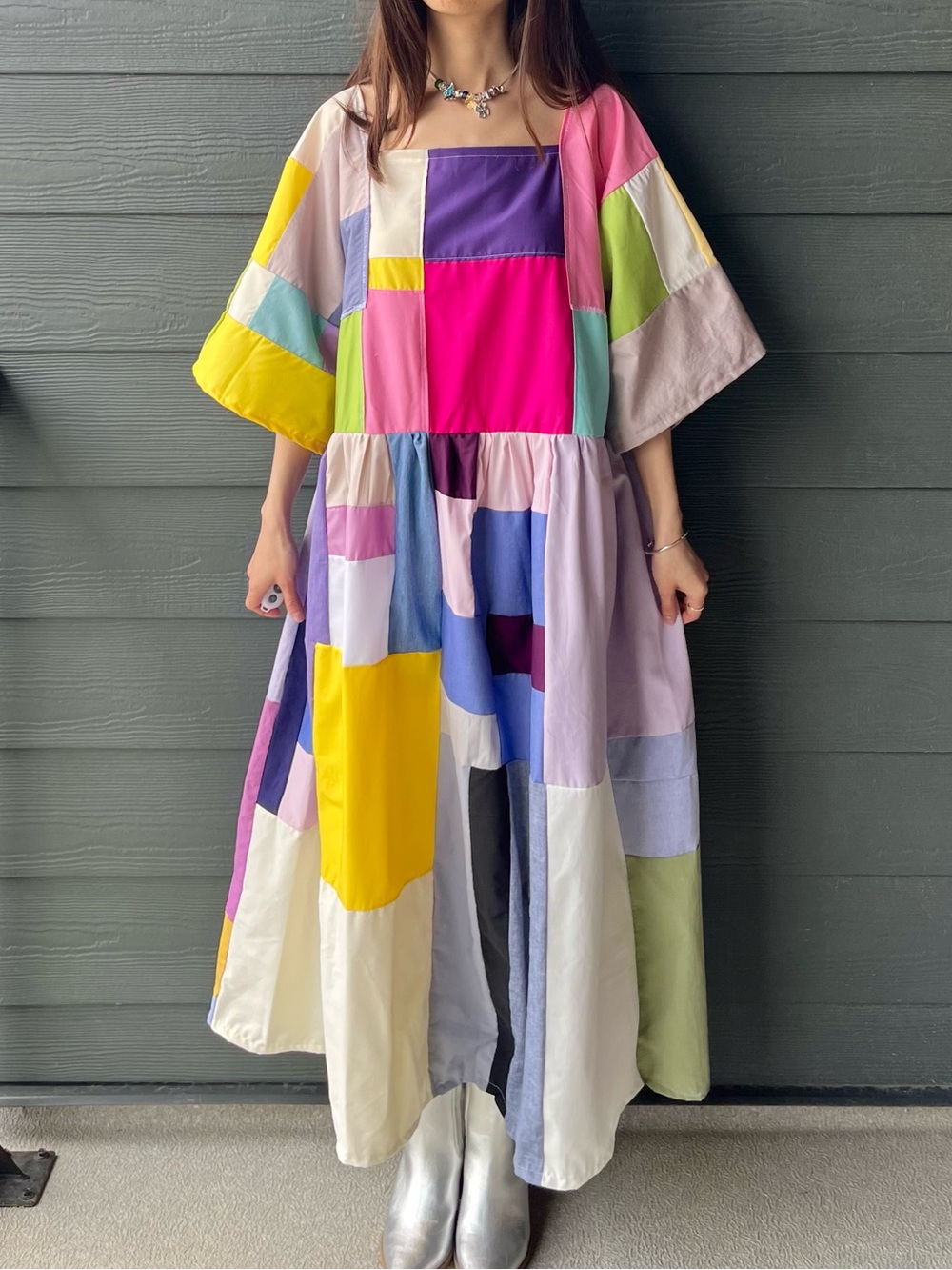 Handmade Quilted Patchwork Colorblock Dress SKU 07143